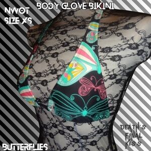 NEW Body Glove Multicolor Black Teal Pink Butterfly Sliding Halter Bikini Top XS